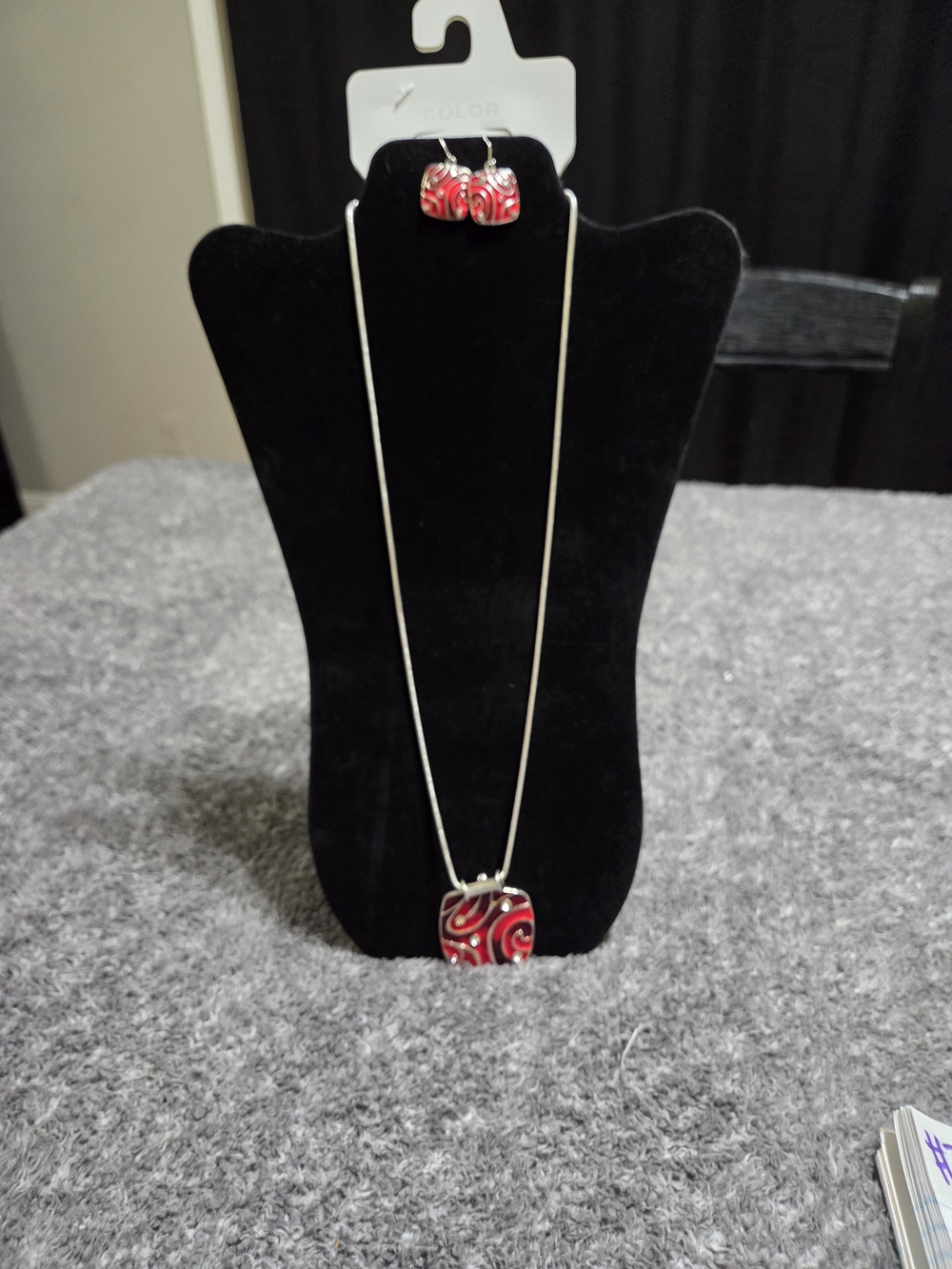 Kohl's Red Swirl Pendant Necklace with Matching Earrings
